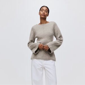 NWT H&M Premium Selection Women's Light Beige Melange Wool Peplum Top Sweater M